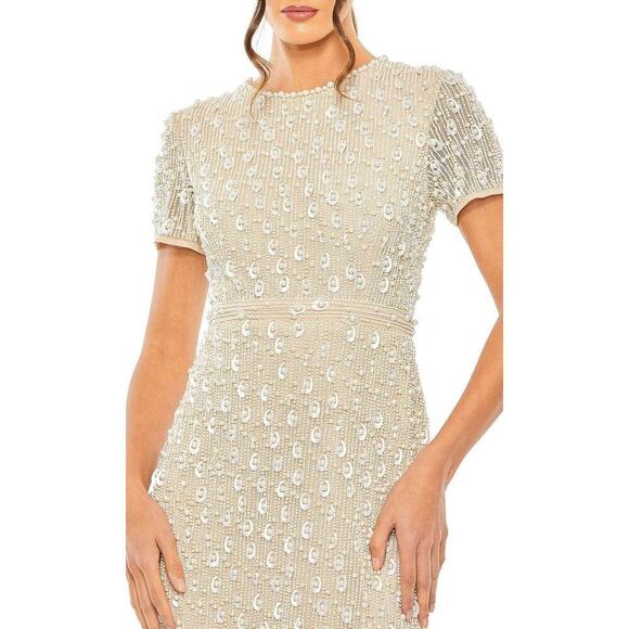 Mac Duggal Women's Nude Pearl Beaded Sheath Evening Dress Size 4 NWT - Picture 2 of 12